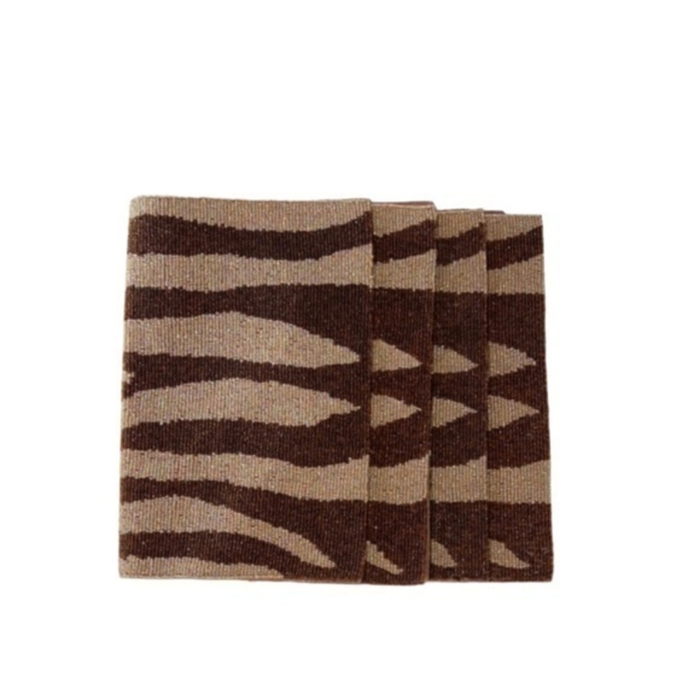 Set‎ of 4 Z Gallerie Modern Contemporary Zebra Print Brown Beaded Place Mats